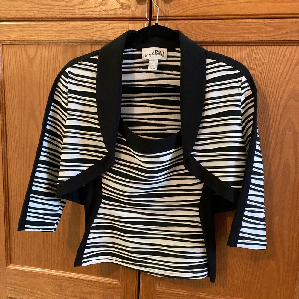 Joseph Ribkoff Black and White Striped Tank with Matching Bolero
